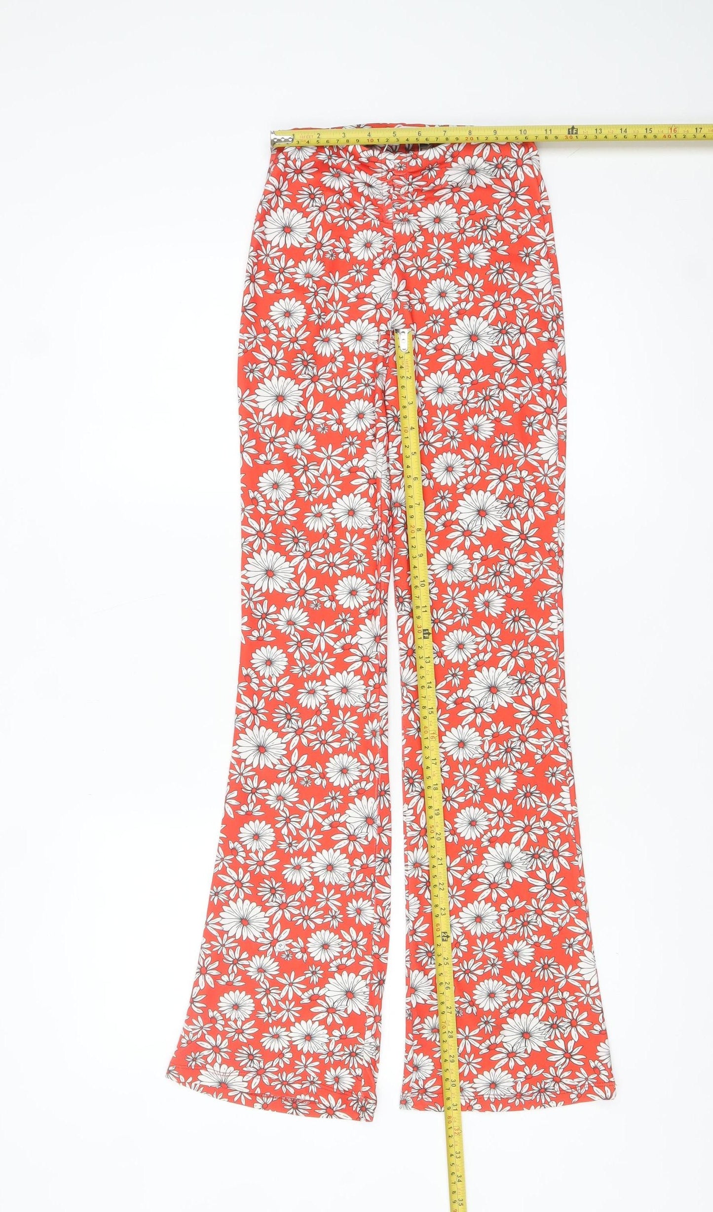 Bershka Women’s Red Floral Flared Trousers XS