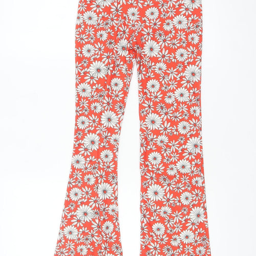Bershka Women’s Red Floral Flared Trousers XS