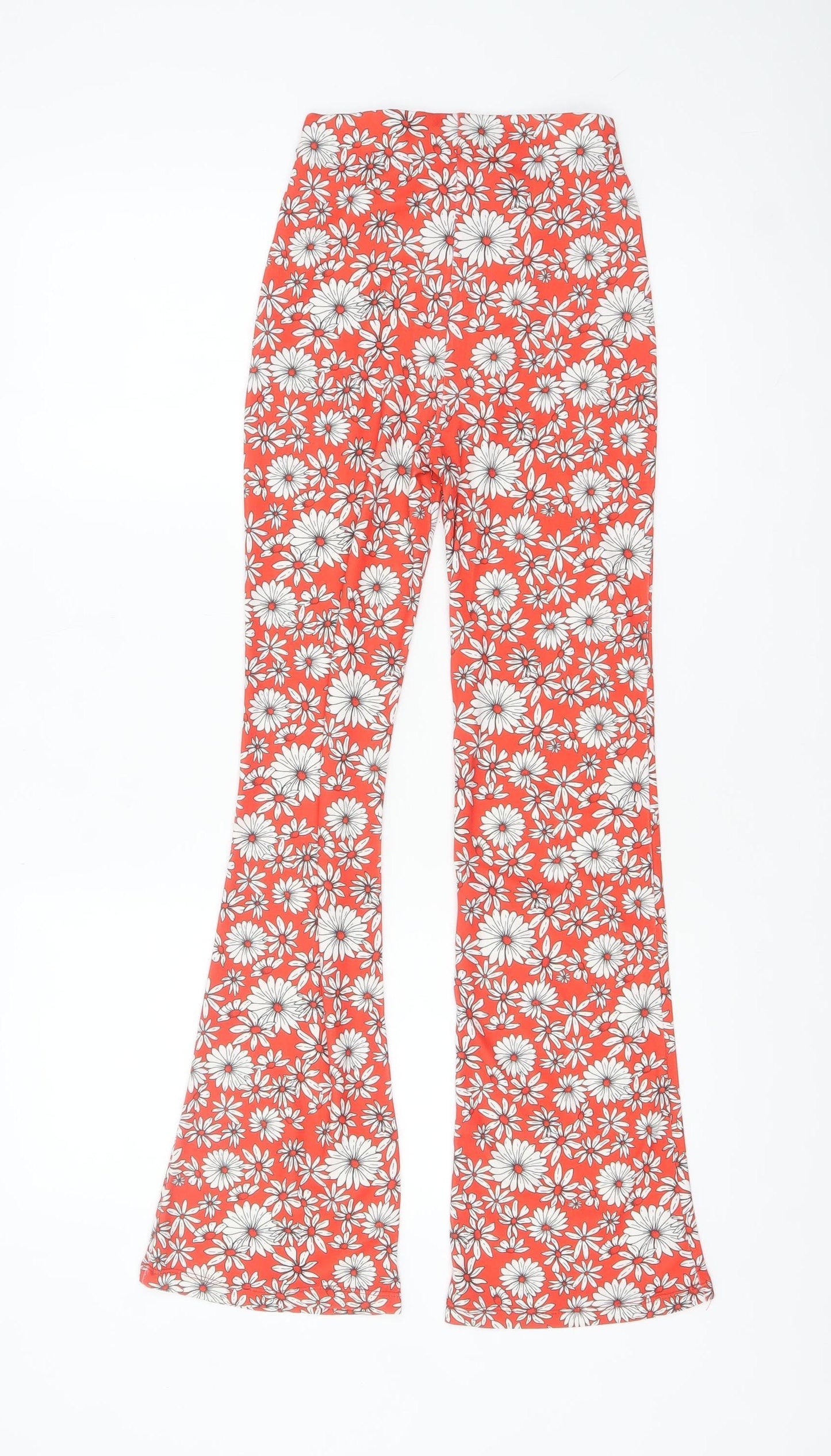 Bershka Women’s Red Floral Flared Trousers XS