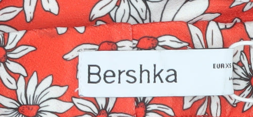 Bershka Women’s Red Floral Flared Trousers XS