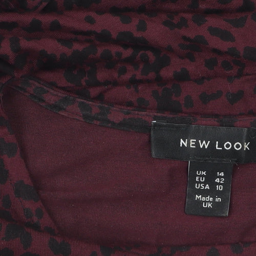 New Look Womens Red Animal Print Tunic Blouse Size 14