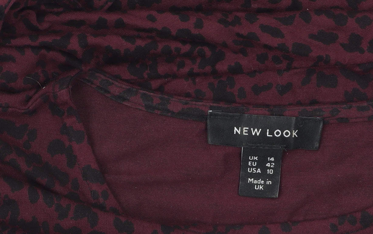New Look Womens Red Animal Print Tunic Blouse Size 14