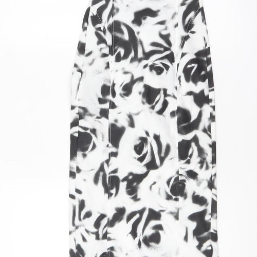 Bershka Womens Black White Floral Bodycon Midi Dress XS