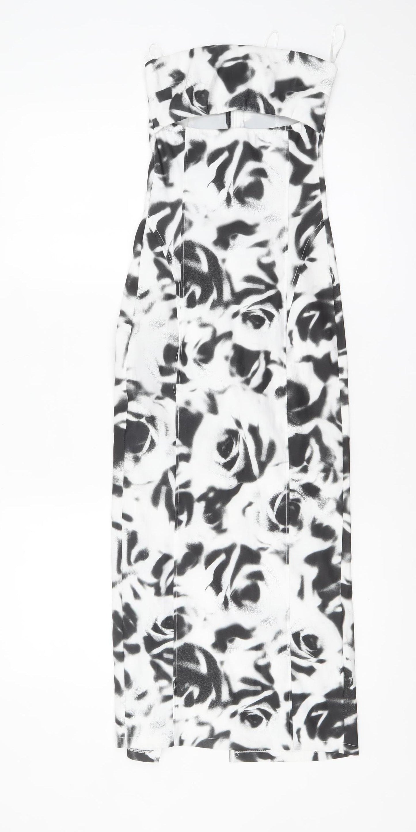 Bershka Womens Black White Floral Bodycon Midi Dress XS