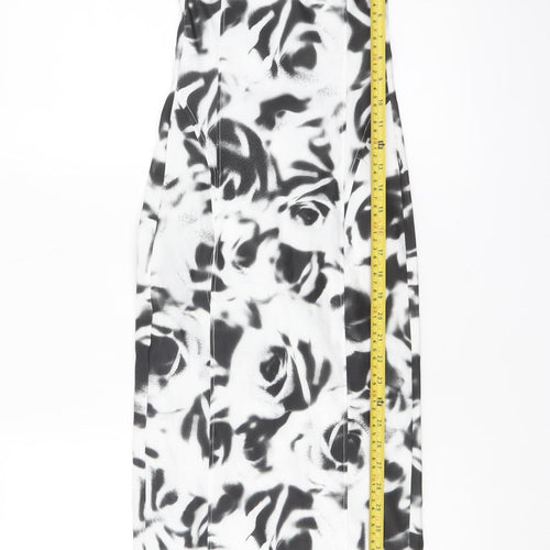 Bershka Womens Black White Floral Bodycon Midi Dress XS