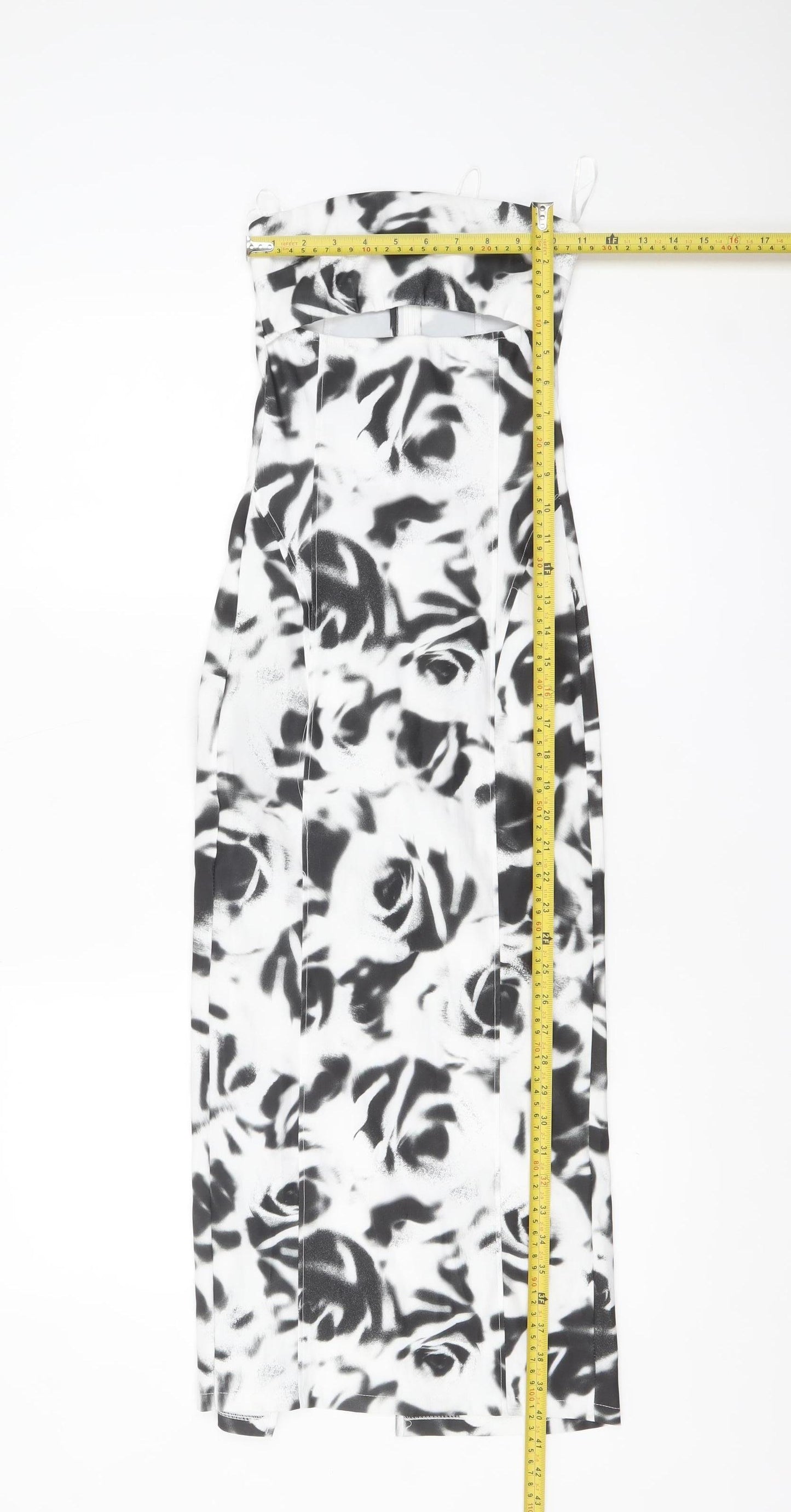 Bershka Womens Black White Floral Bodycon Midi Dress XS