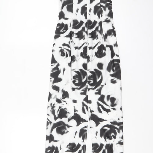 Bershka Womens Black White Floral Bodycon Midi Dress XS