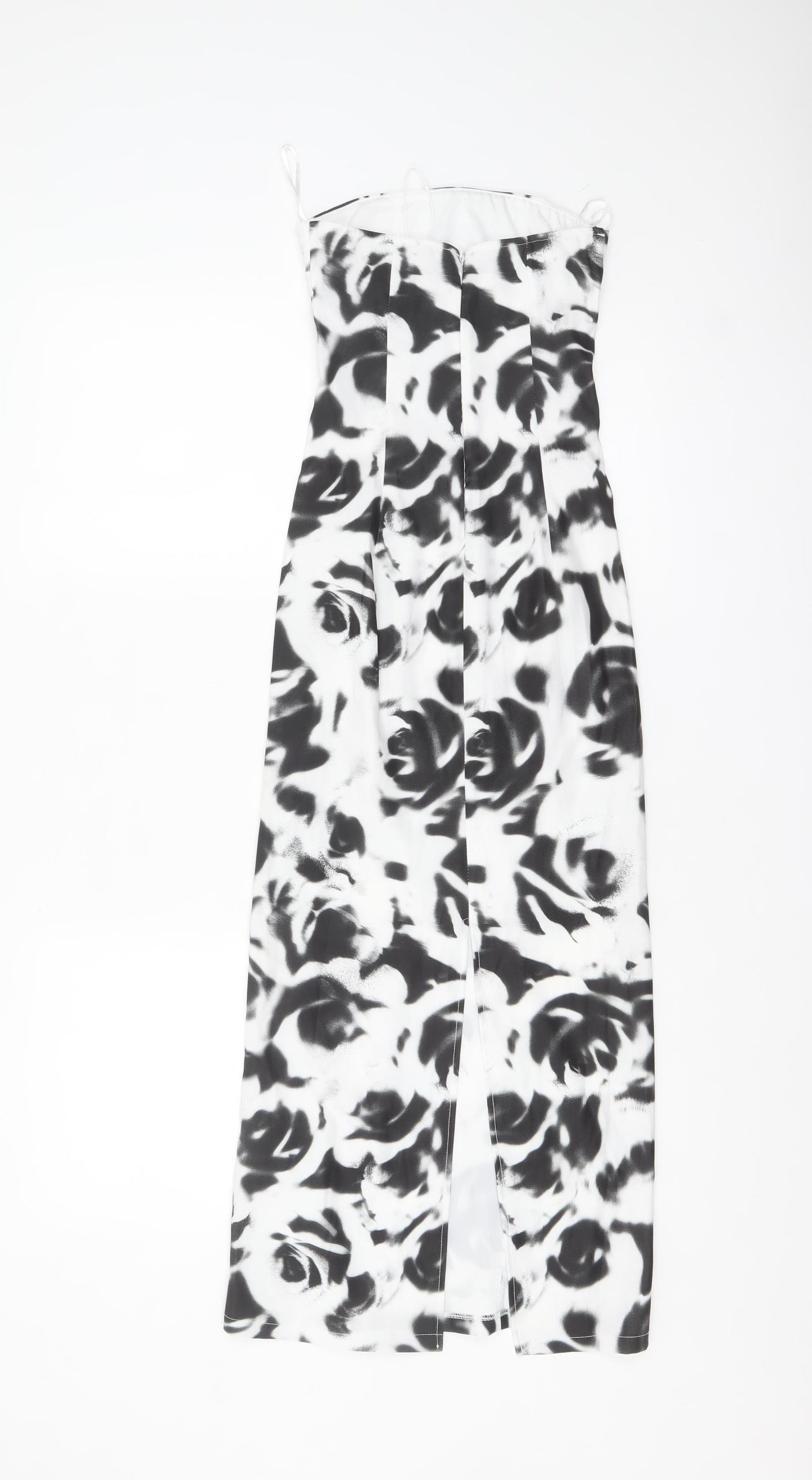 Bershka Womens Black White Floral Bodycon Midi Dress XS