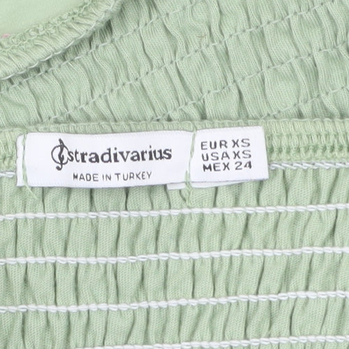 Stradivarius Women Green Floral Embroidered Ruffle Strap Camisole Tank Top XS