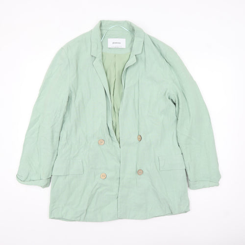 Stradivarius Women Green Double-Breasted Blazer XL Linen Blend