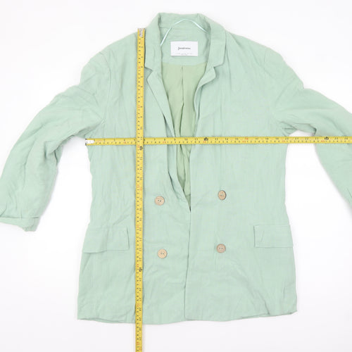 Stradivarius Women Green Double-Breasted Blazer XL Linen Blend