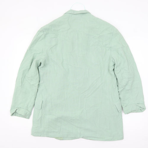 Stradivarius Women Green Double-Breasted Blazer XL Linen Blend