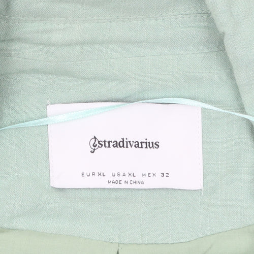 Stradivarius Women Green Double-Breasted Blazer XL Linen Blend