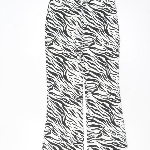 Bershka Women’s Zebra Print Flared Trousers Black White Size 8