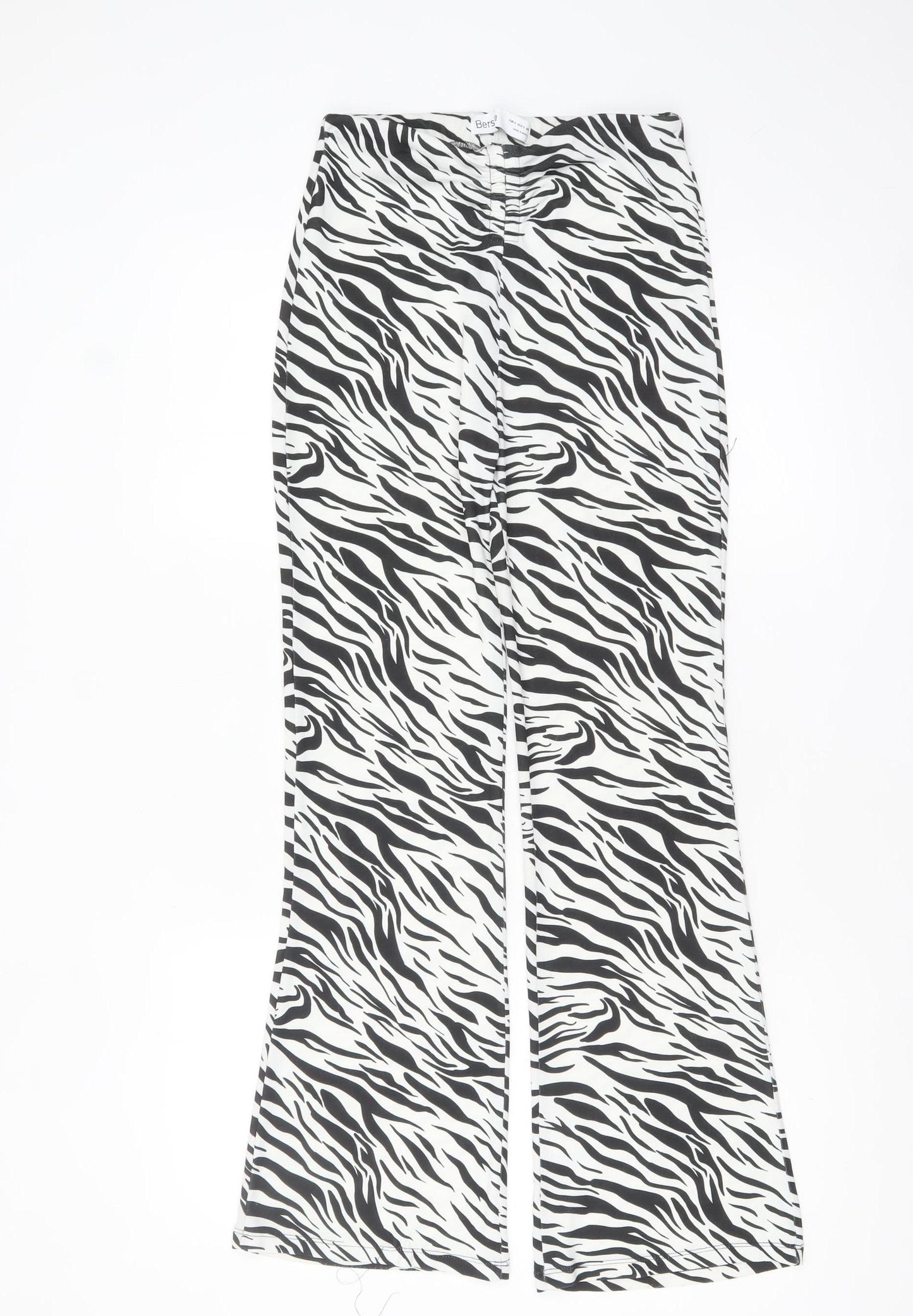Bershka Women’s Zebra Print Flared Trousers Black White Size 8