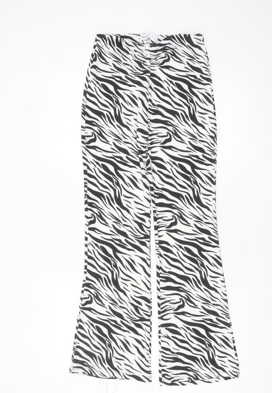 Bershka Women’s Zebra Print Flared Trousers Black White Size 8