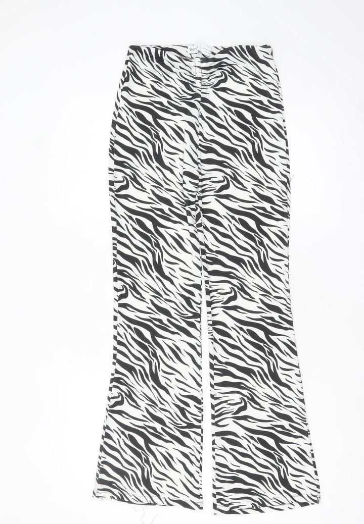 Bershka Women’s Zebra Print Flared Trousers Black White Size 8