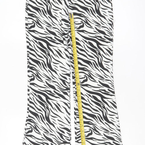 Bershka Women’s Zebra Print Flared Trousers Black White Size 8