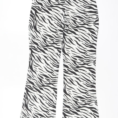 Bershka Women’s Zebra Print Flared Trousers Black White Size 8