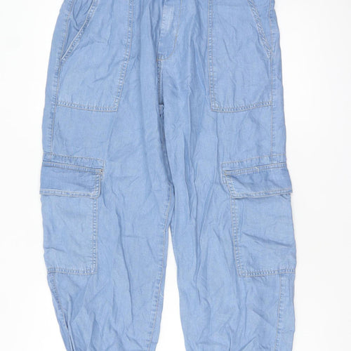 Stradivarius Womens Blue Cotton Cargo Trousers XL Relaxed Fit