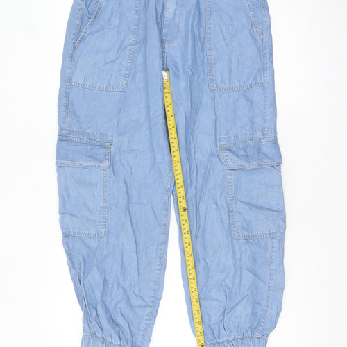 Stradivarius Womens Blue Cotton Cargo Trousers XL Relaxed Fit