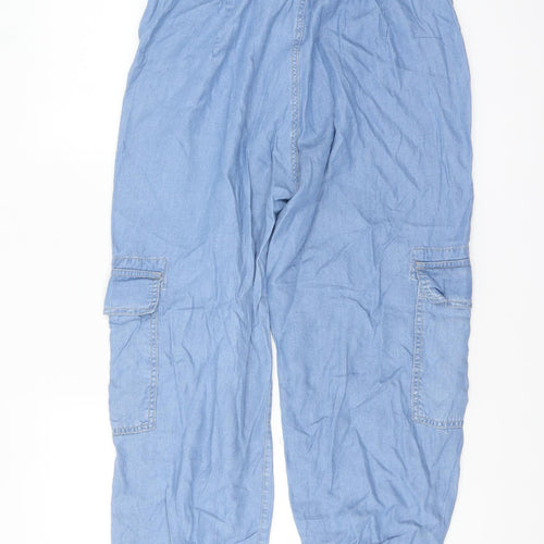Stradivarius Womens Blue Cotton Cargo Trousers XL Relaxed Fit