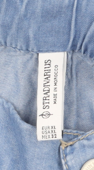 Stradivarius Womens Blue Cotton Cargo Trousers XL Relaxed Fit