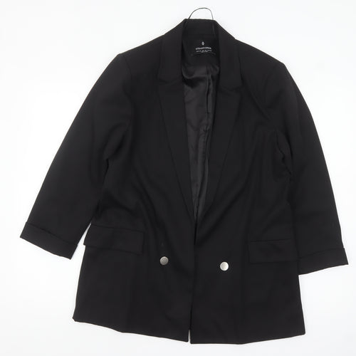 Stradivarius Women Black XL Double-Breasted Blazer Jacket