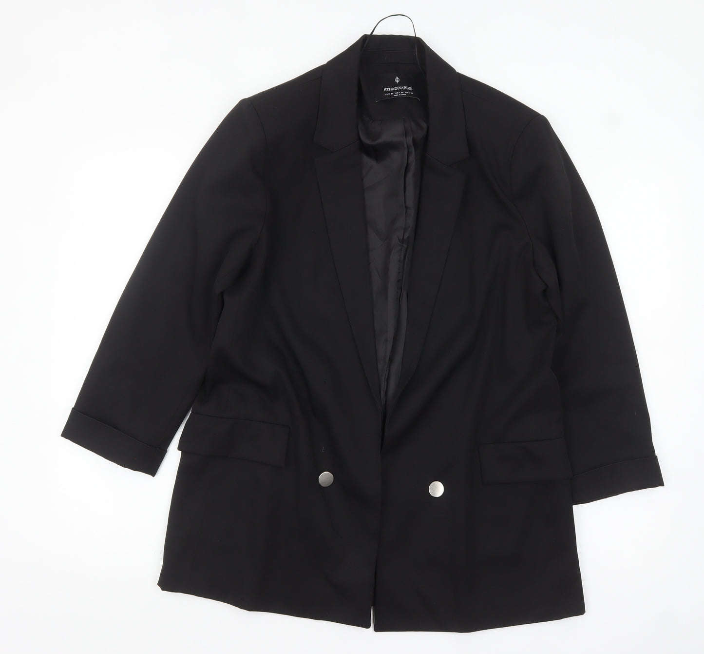 Stradivarius Women Black XL Double-Breasted Blazer Jacket
