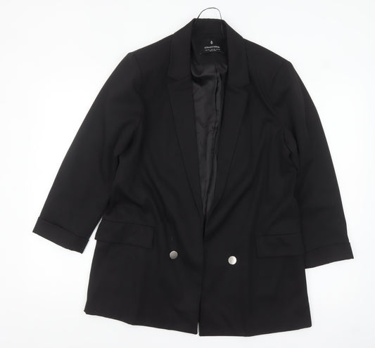 Stradivarius Women Black XL Double-Breasted Blazer Jacket