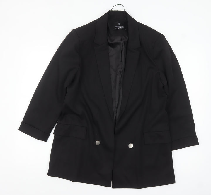 Stradivarius Women Black XL Double-Breasted Blazer Jacket