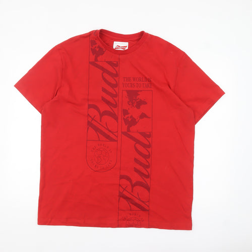 Budweiser Men's Red Graphic Short Sleeve T-Shirt Size 2XL Cotton