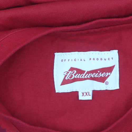 Budweiser Men's Red Graphic Short Sleeve T-Shirt Size 2XL Cotton