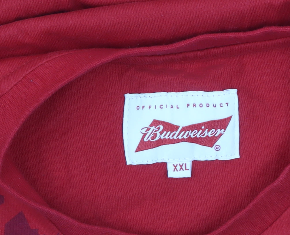 Budweiser Men's Red Graphic Short Sleeve T-Shirt Size 2XL Cotton