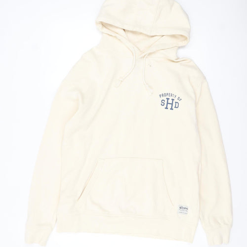 The Stronghold Men's Ivory Pullover Hoodie M Logo Fleece Sweatshirt