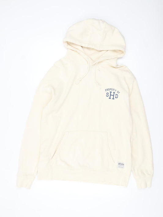 The Stronghold Men's Ivory Pullover Hoodie M Logo Fleece Sweatshirt