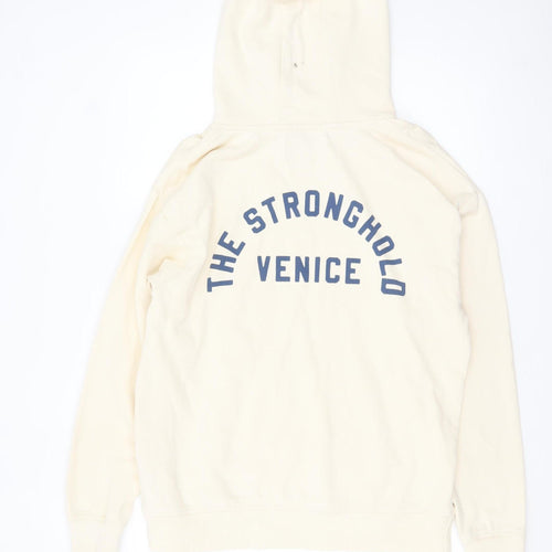 The Stronghold Men's Ivory Pullover Hoodie M Logo Fleece Sweatshirt