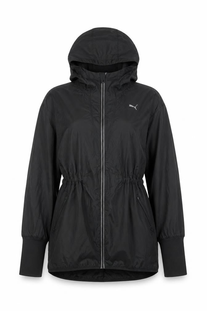 Front view of Puma Women Black Windbreaker Hooded Jacket, size 10