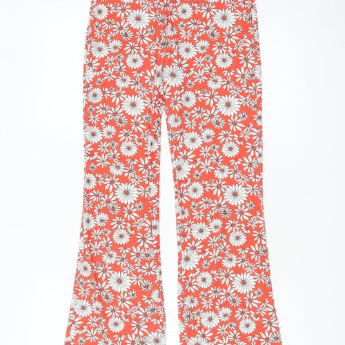 Bershka Womens Orange Floral Flared Trousers Size 8