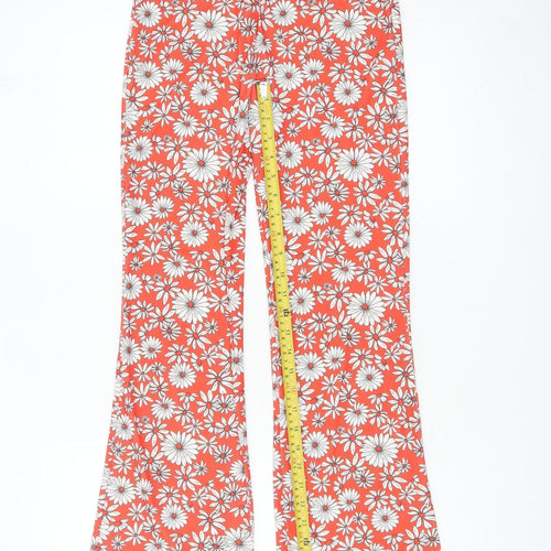 Bershka Womens Orange Floral Flared Trousers Size 8