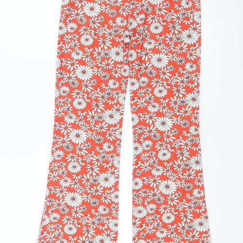 Bershka Womens Orange Floral Flared Trousers Size 8