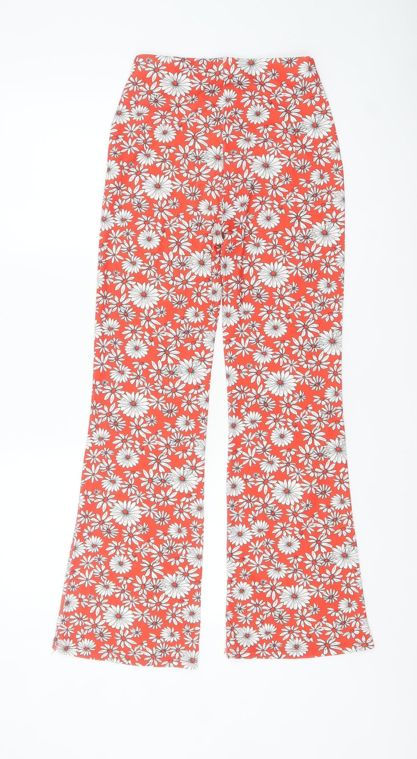 Bershka Womens Orange Floral Flared Trousers Size 8
