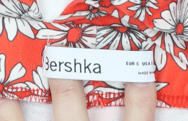 Bershka Womens Orange Floral Flared Trousers Size 8