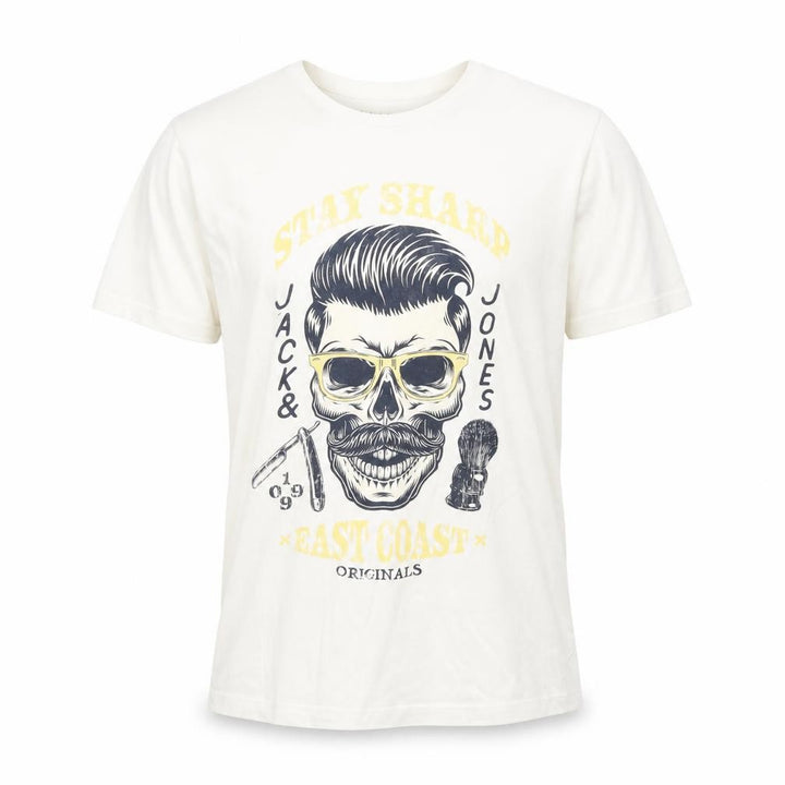 Jack & Jones Originals Men's White Graphic Skull Print Cotton T-Shirt Size S