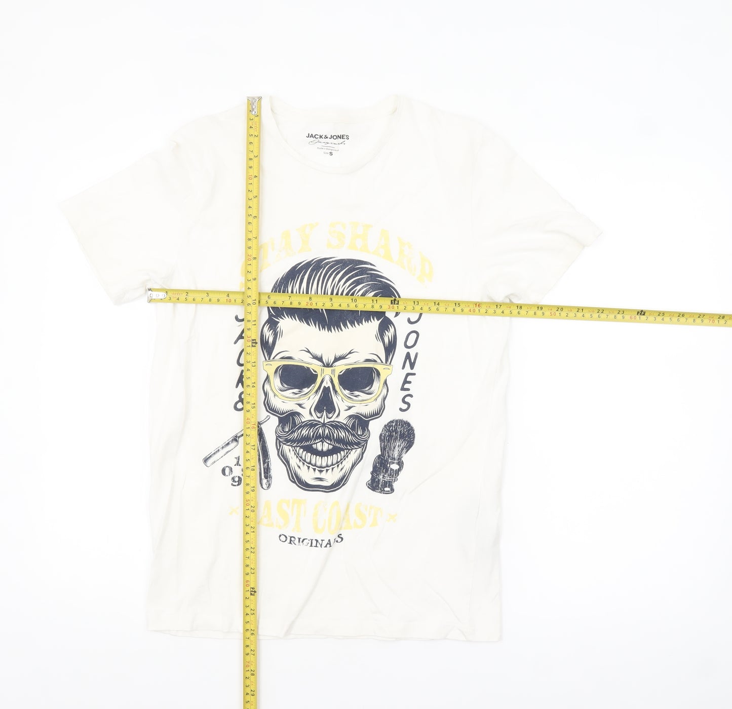Jack & Jones Originals Men's White Graphic Skull Print Cotton T-Shirt Size S