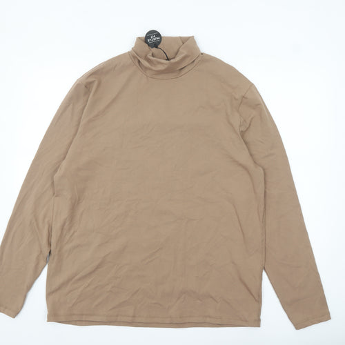 River Island Men’s Brown Roll Neck Long Sleeve Top Size 2XL
