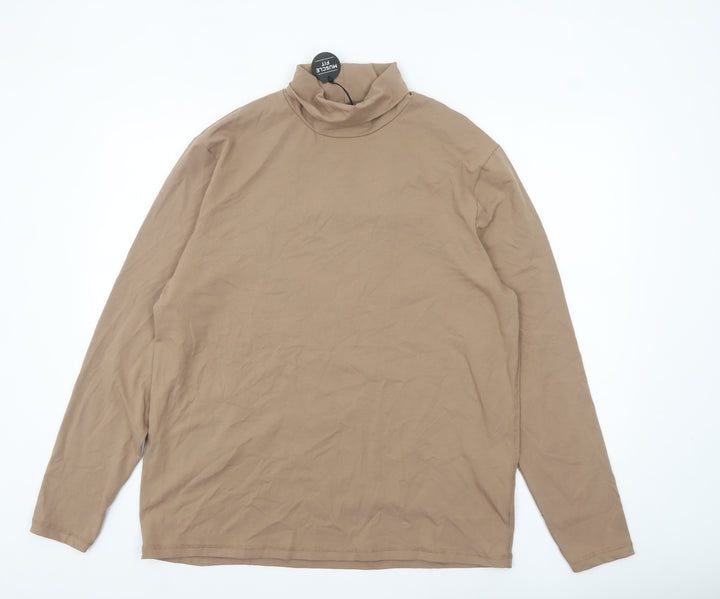 River Island Men’s Brown Roll Neck Long Sleeve Top Size 2XL