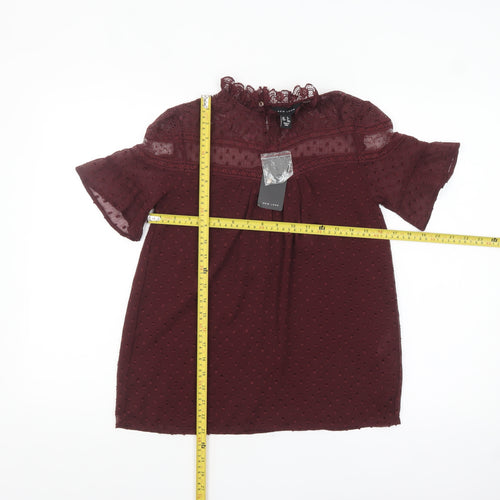 New Look Women’s Red Lace High Neck Short Sleeve Blouse Size 6