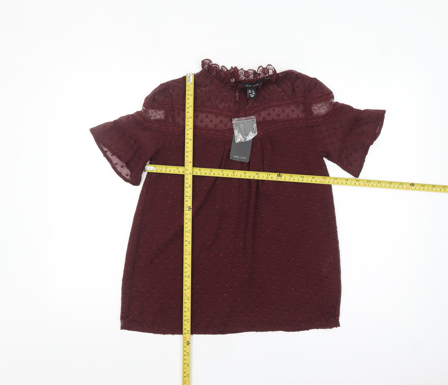New Look Women’s Red Lace High Neck Short Sleeve Blouse Size 6