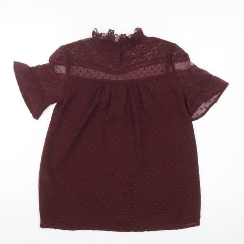 New Look Women’s Red Lace High Neck Short Sleeve Blouse Size 6